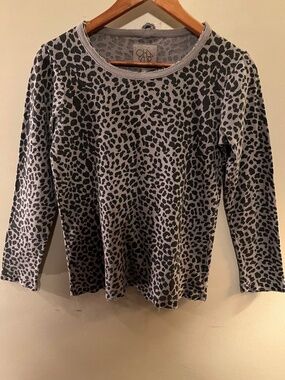 Chaser Leopard Print Double Raw Hem Henley--Size Medium